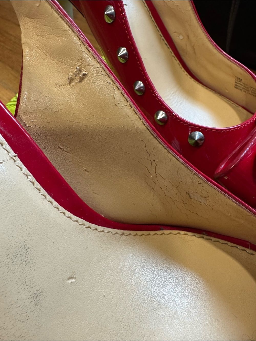 Gianni Bini Spikey629 Red Patent Studded Bow Slingback Platform Heels - Picture 4 of 9